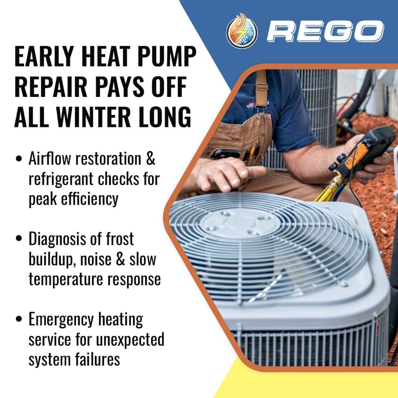 HVAC technician performing heat pump repair and refrigerant check for winter efficiency